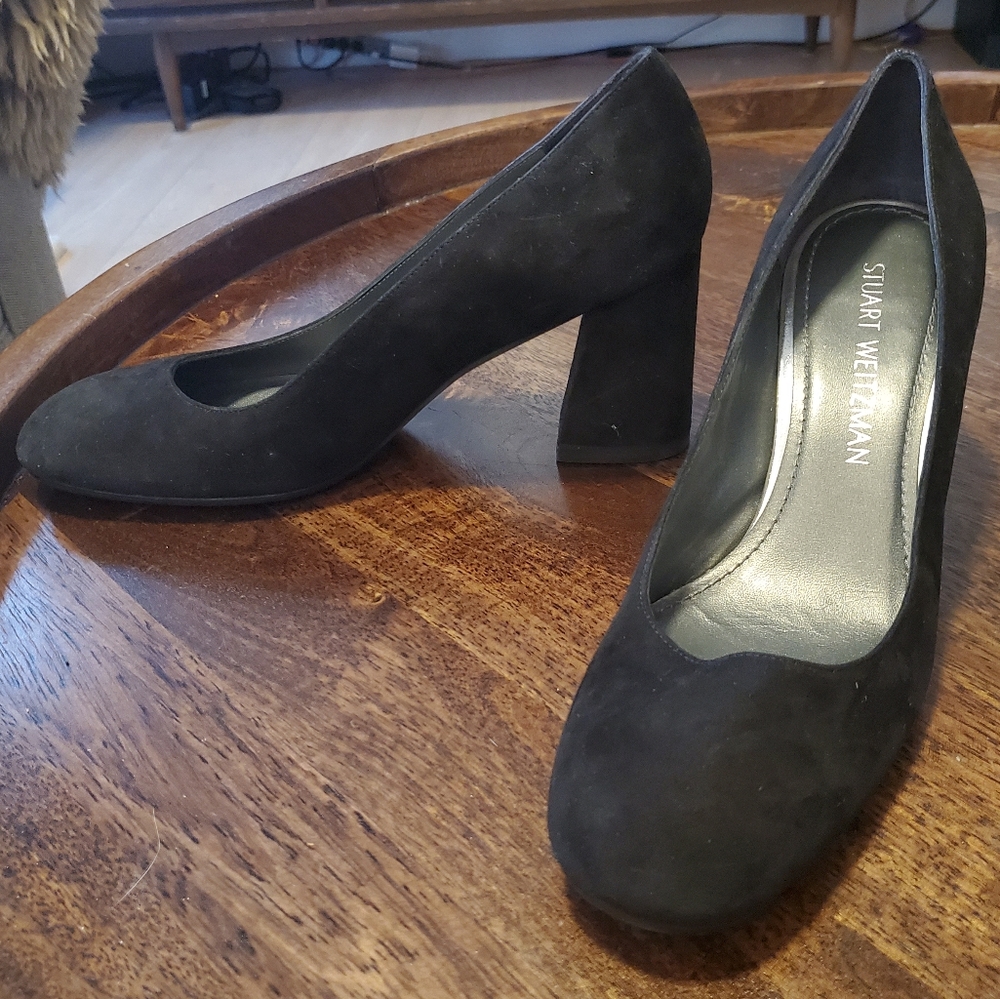 Stuart Weitzman black suede Chunky heels
